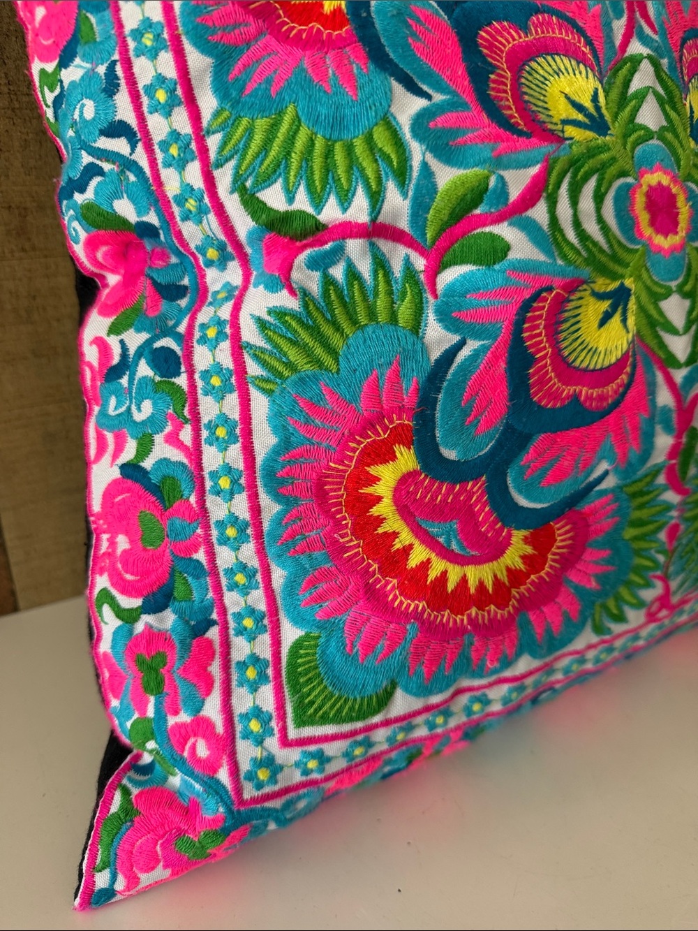 Handcrafted Hmong Embroidered Pillow 16x16 - Picture 2 of 6